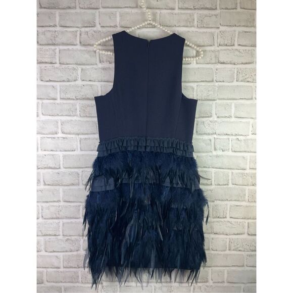 Gianni Bini Navy Ostrich Feather Fringe Cocktail Party Dress – Size 4 - Picture 3 of 9